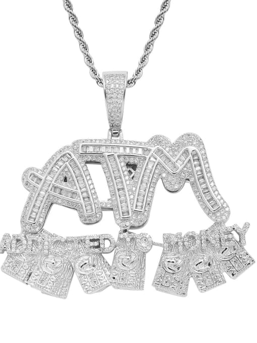 steel color+ stainless steel twist chain Brass Cubic Zirconia Letter Hip Hop Necklace