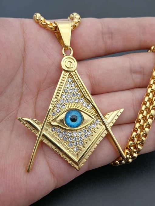 HI HOP Titanium Eye Rhinestone Triangle Hip Hop Necklace For Men 1