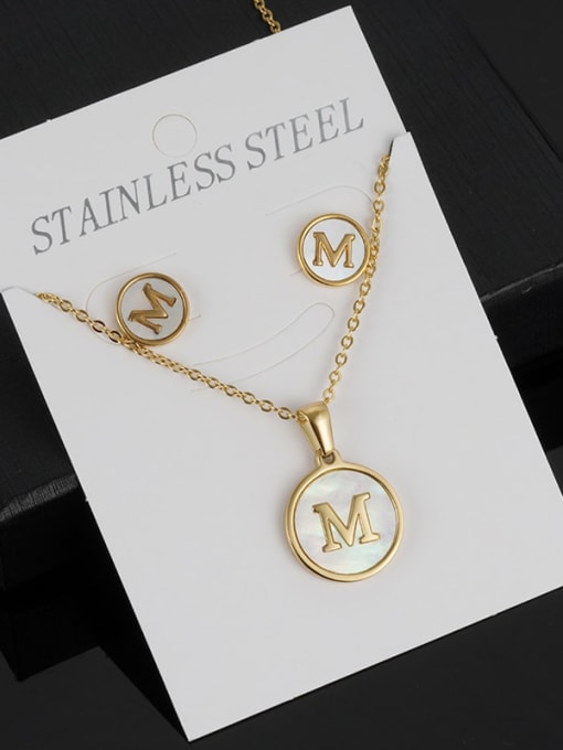 M Set Stainless steel Minimalist Shell  Letter Earring and Necklace Set