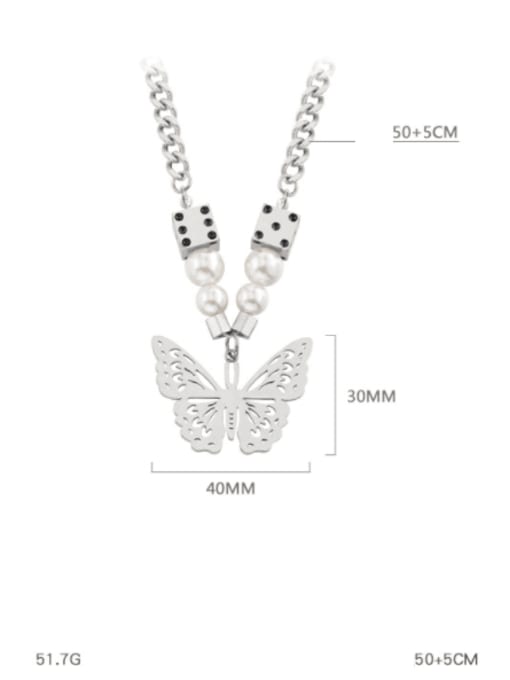 WOLF Titanium Steel Imitation Pearl Butterfly Hip Hop Necklace 3