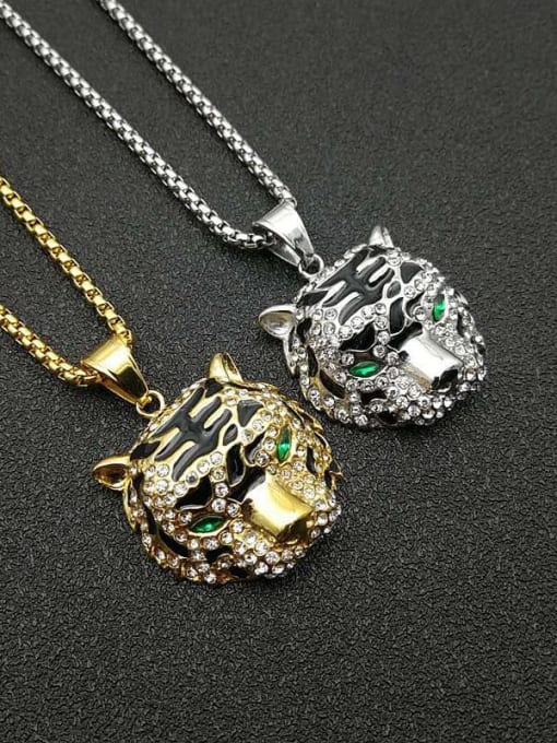 HI HOP Titanium Rhinestone Tiger Dainty Necklace For Men 0