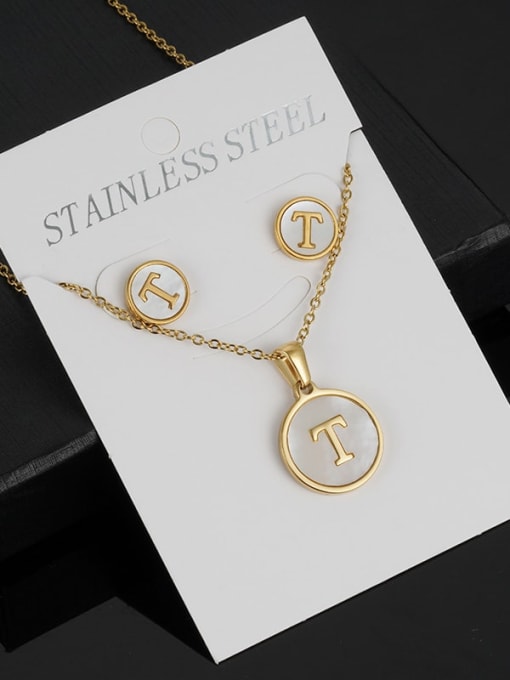 T Set Stainless steel Minimalist Shell  Letter Earring and Necklace Set