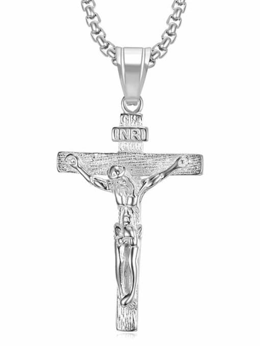 Silver Necklace Titanium Rhinestone Cross Hip Hop  Necklace For Men