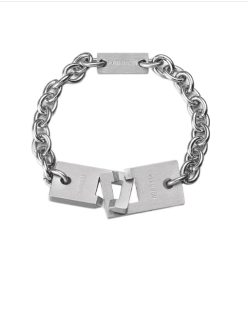 WOLF Titanium Steel Geometric Hip Hop Bracelet 0