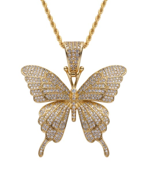 Gold+ stainless steel chain Brass Cubic Zirconia Butterfly Dainty Necklace