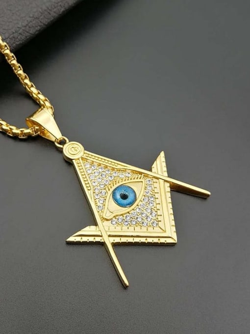 HI HOP Titanium Eye Rhinestone Triangle Hip Hop Necklace For Men 2