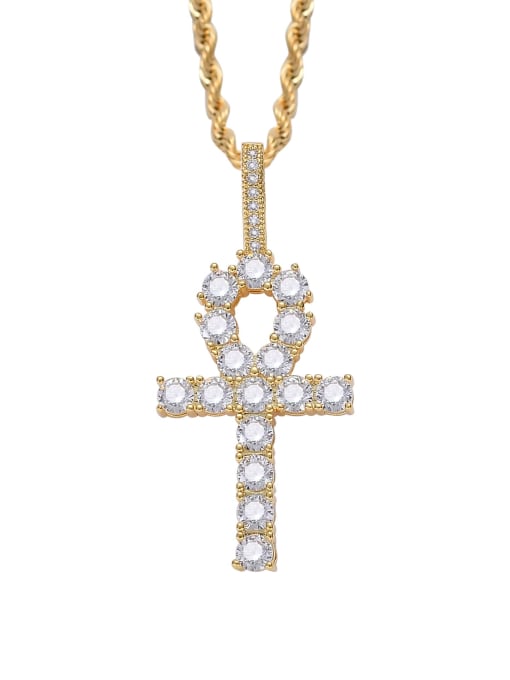 Golden+ twist chain Brass Cubic Zirconia Cross Hip Hop Necklace