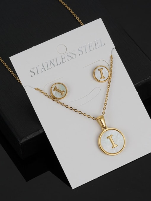 I Set Stainless steel Minimalist Shell  Letter Earring and Necklace Set