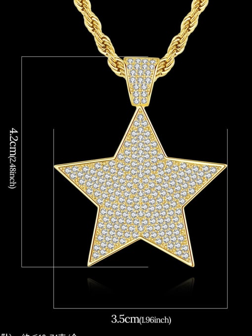 Teem Men Brass Cubic Zirconia Star Hip Hop Necklace 2