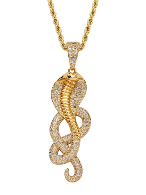 Gold+twist chain Brass Cubic Zirconia Cobra Hip Hop Necklace