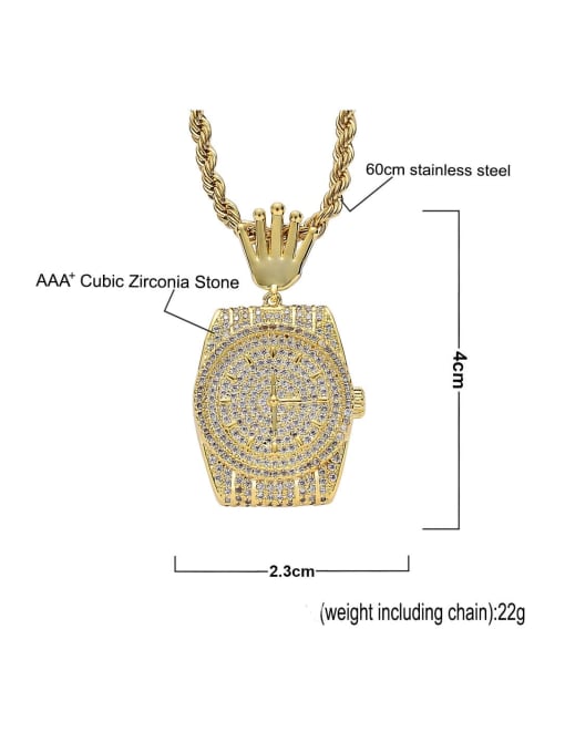 MAHA Brass Cubic Zirconia Geometric Dial Hip Hop Necklace 3
