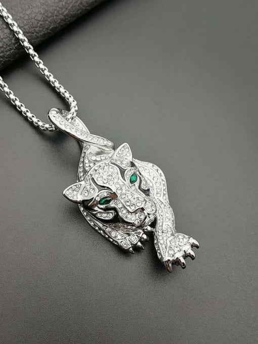 Silver Necklace Titanium Rhinestone Leopard Hip Hop Necklace For Men