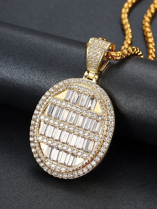 Gold with chain Copper Cubic Zirconia Round Hip Hop Pendant  Necklace
