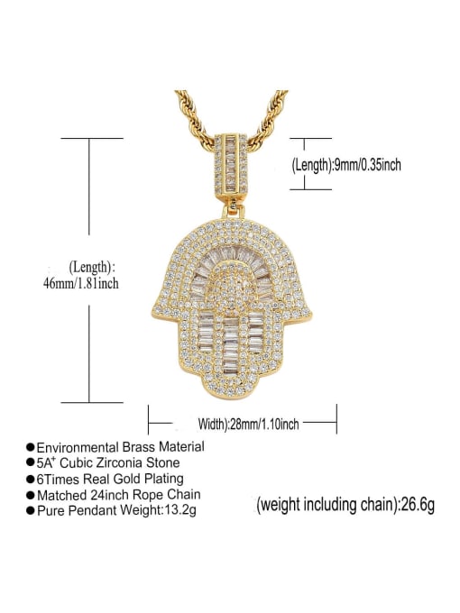 MAHA Brass Cubic Zirconia Hand Of Gold Hip Hop Necklace 3