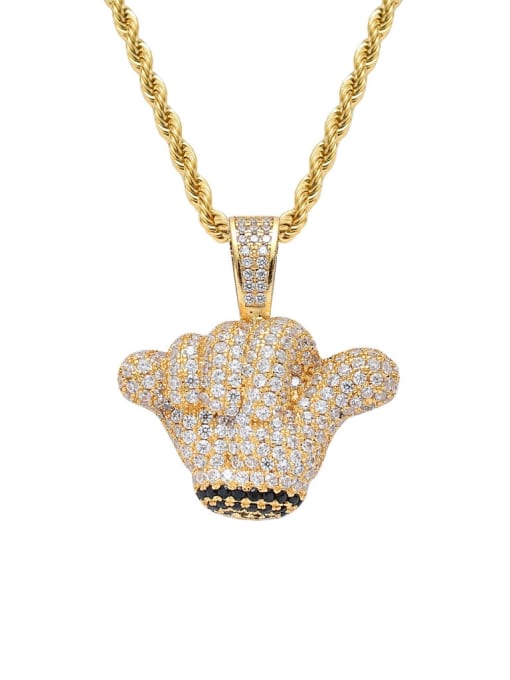 Gold+ chain Brass Cubic Zirconia Tiny hand Hip Hop Necklace