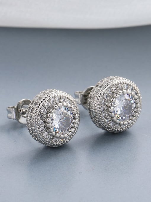 Silver pair Brass Cubic Zirconia Round Dainty Stud Earring