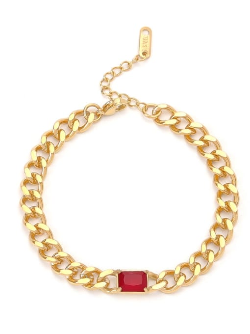 14K Gold Red Diamond Titanium Steel Glass Stone Geometric Hip Hop Link Bracelet