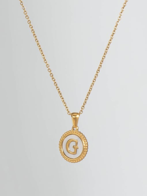 Golden G Titanium Steel Shell Letter Minimalist Round Pendant Necklace