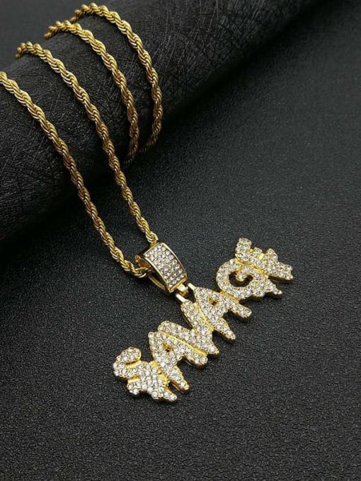 Gold Necklace Titanium letter  Rhinestone Irregular Initials Necklace For Men