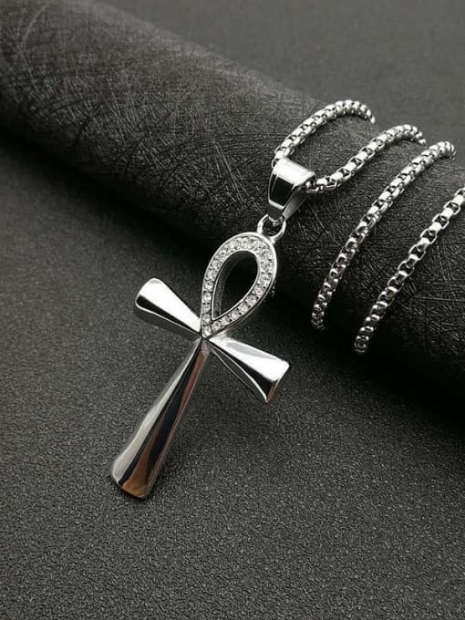 Silver necklace Titanium Rhinestone Cross Minimalist Regligious Necklace For Men