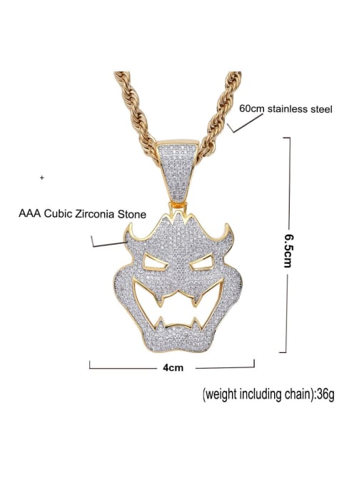 MAHA Brass Cubic Zirconia Monster Hip Hop Necklace 2