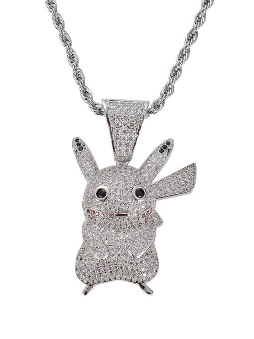 steel color+stainless steel chain Brass Cubic Zirconia Cartoon anime character Hip Hop Necklace