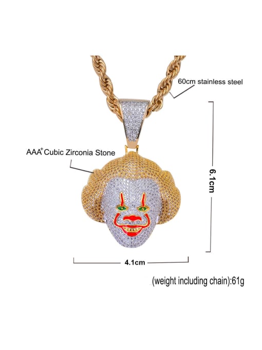 MAHA Brass Cubic Zirconia Classic clown Hip Hop Necklace 3