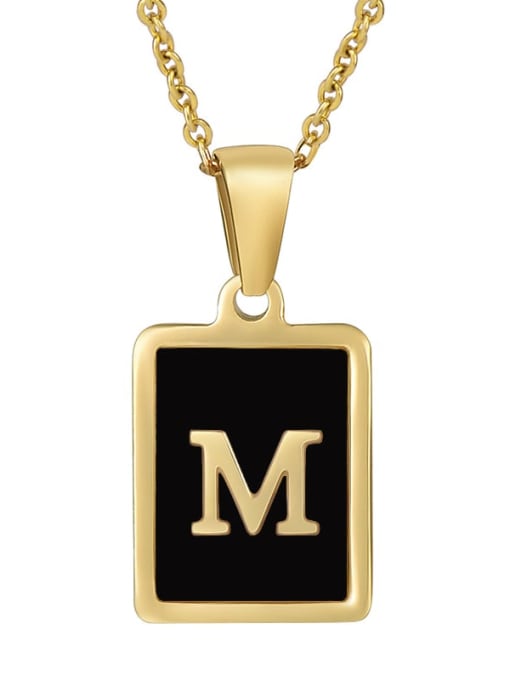 M Stainless steel Enamel Letter Minimalist Square Pendant Necklace