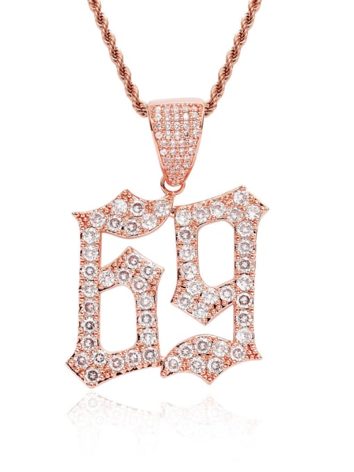 Rose gold+ stainless steel twist chain Brass Cubic Zirconia Number Hip Hop Necklace