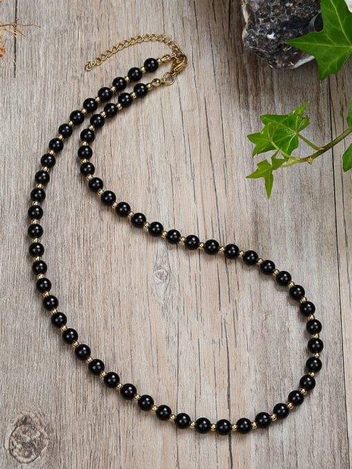 6 45cm Stainless steel Natural Stone Bohemia Beaded Necklace