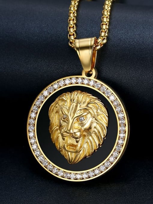 HI HOP Titanium Rhinestone Lion Hip Hop Necklace For Men