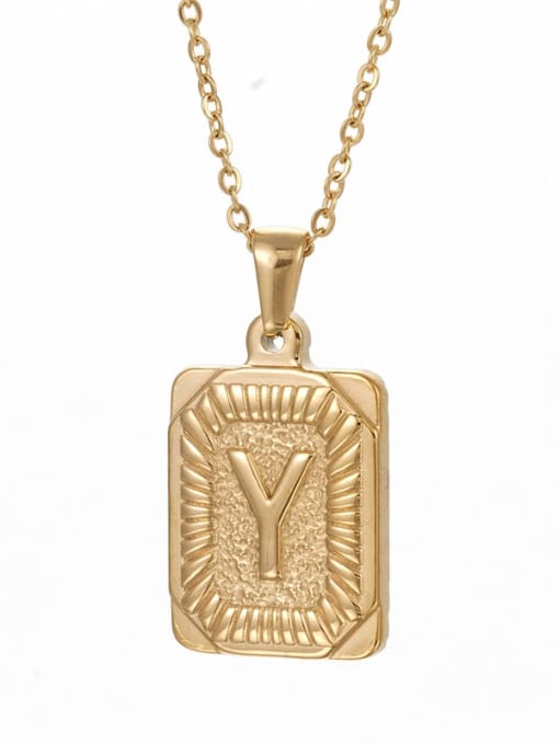 Golden y Stainless steel English Letter  Vintage Square Pendant Necklace