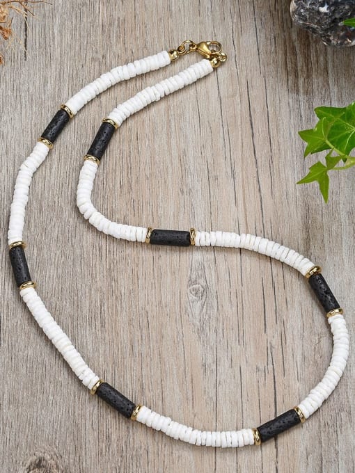 5 45cm Stainless steel Natural Stone Geometric Bohemia Beaded Necklace