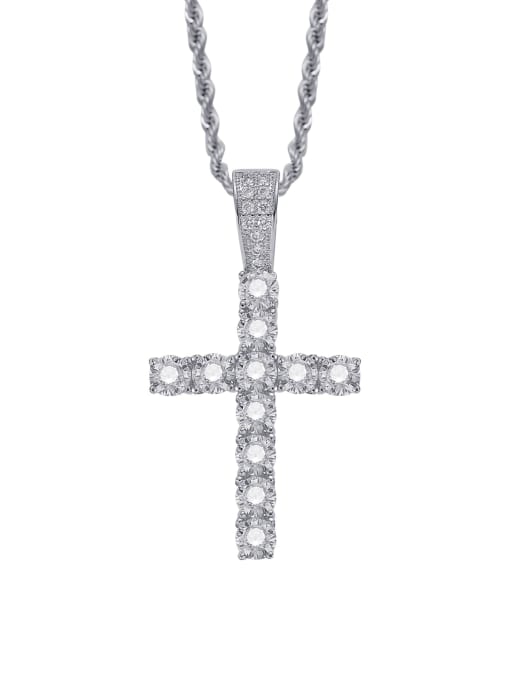 steel color +Twist chain Brass Cubic Zirconia Cross Hip Hop Necklace