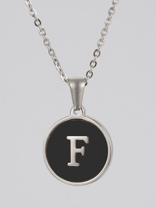 Steel Black f Stainless steel Acrylic Letter Minimalist Round Pendant Necklace