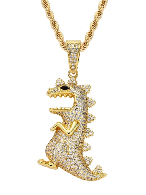 Gold+ stainless steel twist chain Brass Cubic Zirconia Dinosaur Hip Hop Necklace