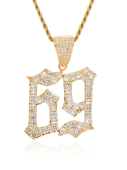 Gold +stainless steel twist chain Brass Cubic Zirconia Number Hip Hop Necklace