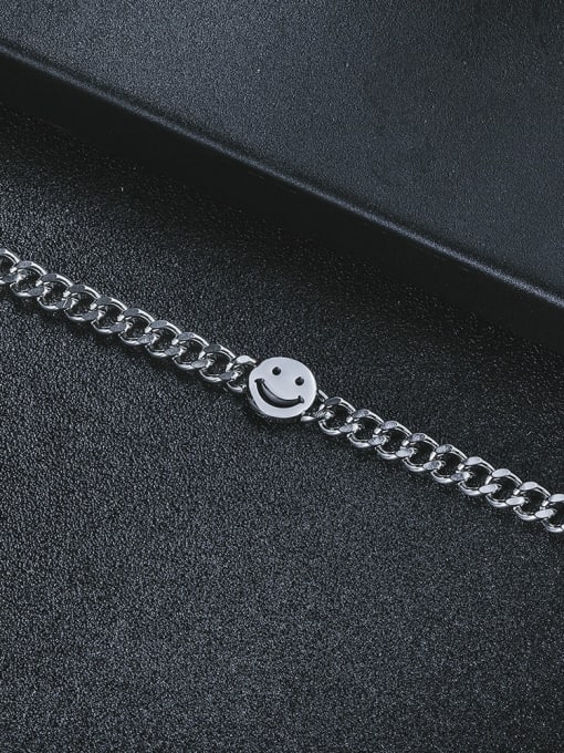 WOLF Titanium Steel Smiley Minimalist Link Bracelet 3