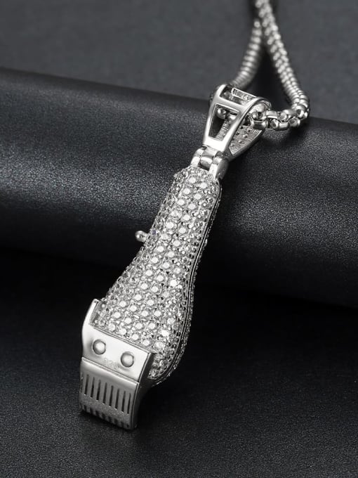 Silver with chain Copper Shaver Cubic Zirconia Irregular Hip Hop Pendant  Necklace