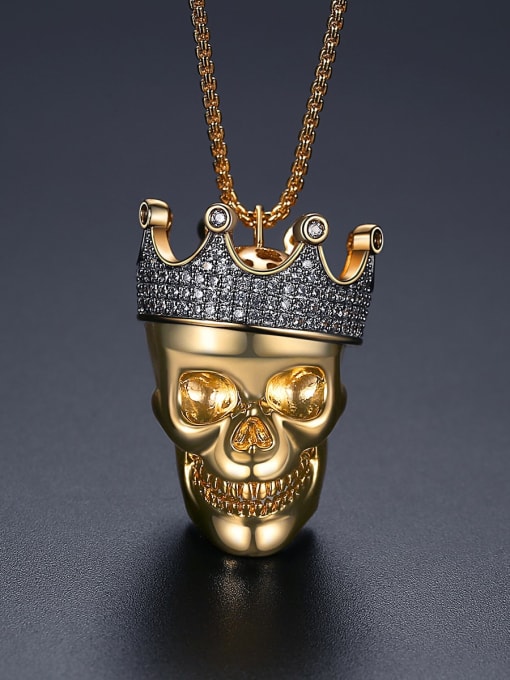 Teem Men Brass Cubic Zirconia Skull Hip Hop Necklace 2