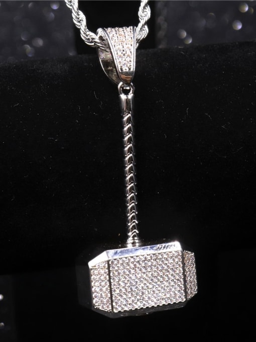 Silver with chain Copper Cubic Zirconia Geometric Hip Hop  Pendant Necklace