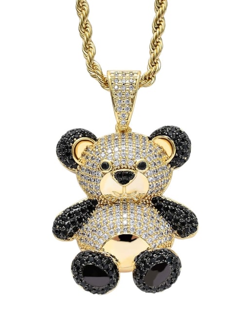 Gold+ chain Brass Cubic Zirconia Panda Hip Hop Necklace