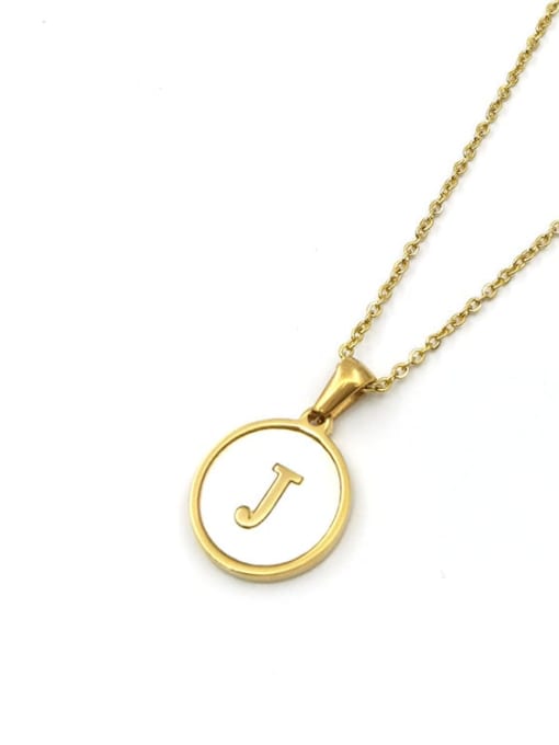 Golden J Titanium Steel Shell Letter Minimalist  Round Pendant Necklace