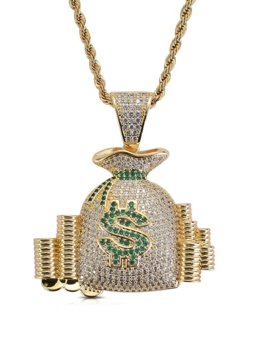 Gold +stainless steel chain Brass Cubic Zirconia Purse Hip Hop Necklace