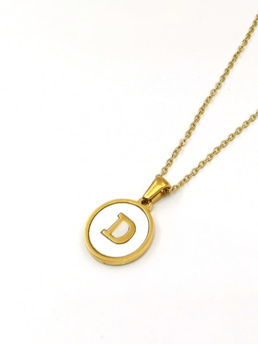 Golden D Titanium Steel Shell Letter Minimalist  Round Pendant Necklace