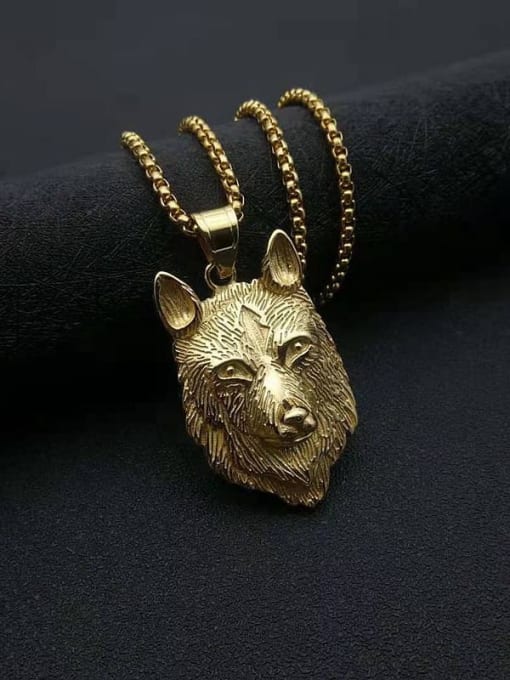 Gold Titanium Steel Rhinestone Wolf Vintage Necklace For Men