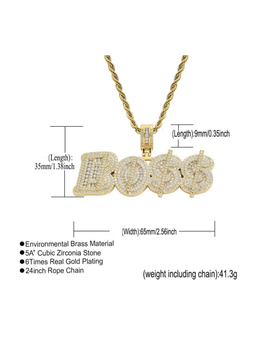 MAHA Brass Cubic Zirconia Letter Hip Hop Necklace 3