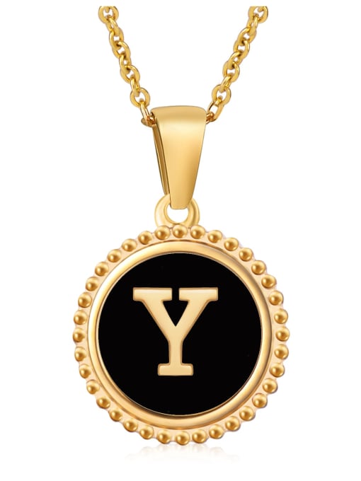 Y Stainless steel Acrylic Letter Minimalist Round Pendant Necklace