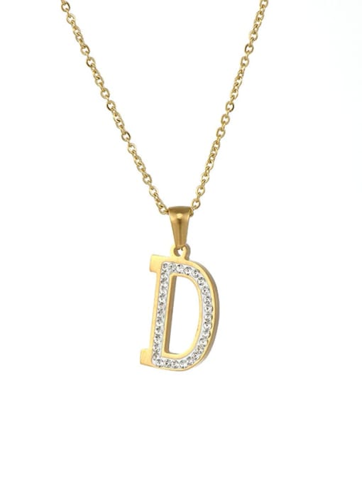 D Stainless steel Rhinestone Minimalist Letter  Pendant  Necklace