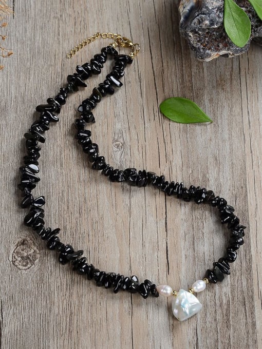 3 45cm Stainless steel Natural Stone Irregular Bohemia Beaded Necklace
